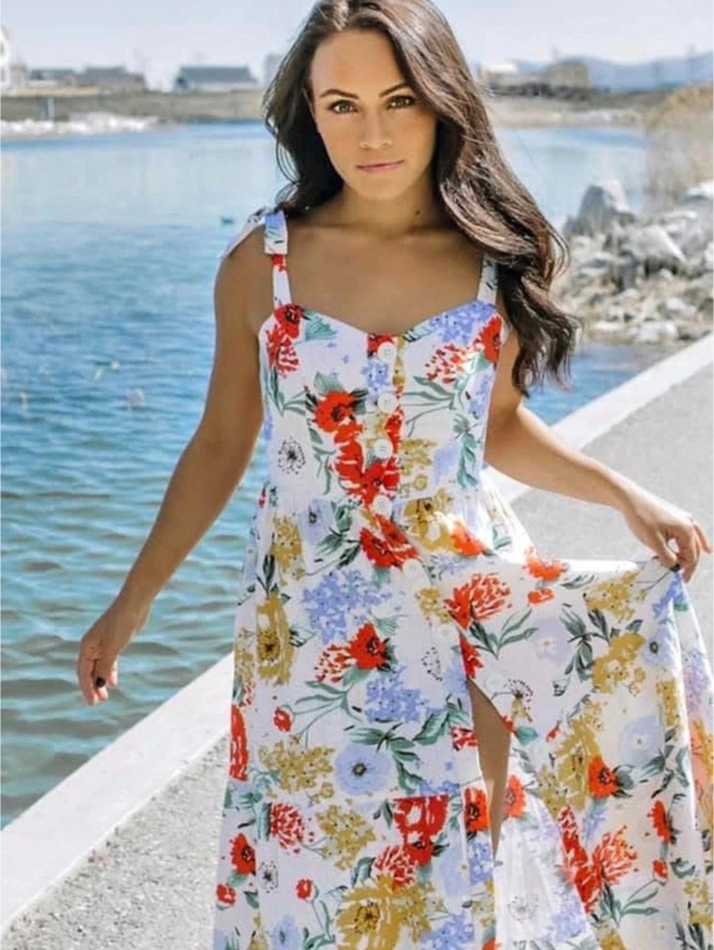 Urban Outfitters Floral Button Front lien Midi Dress Size Medium